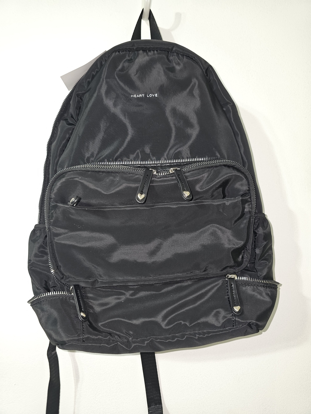 Heart Love Black Nylon Convertable Backpack